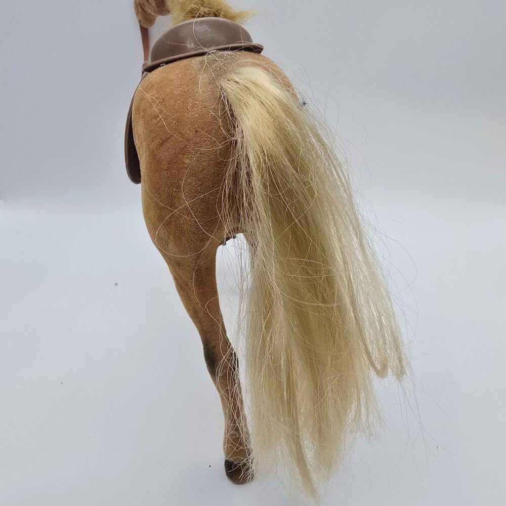 Vintage Flocked Plastic Horse Toy Figurine Pony Brown with saddle - Picture 4 of 14
